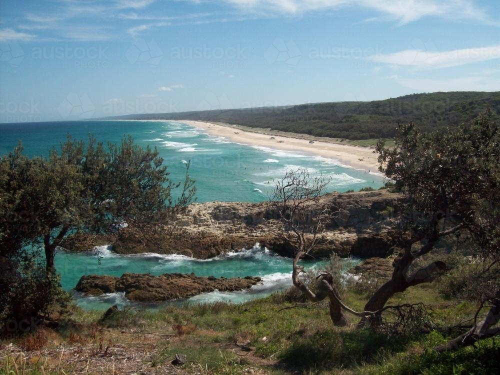 View over Main Beach, North Stradbroke Island - Australian Stock Image