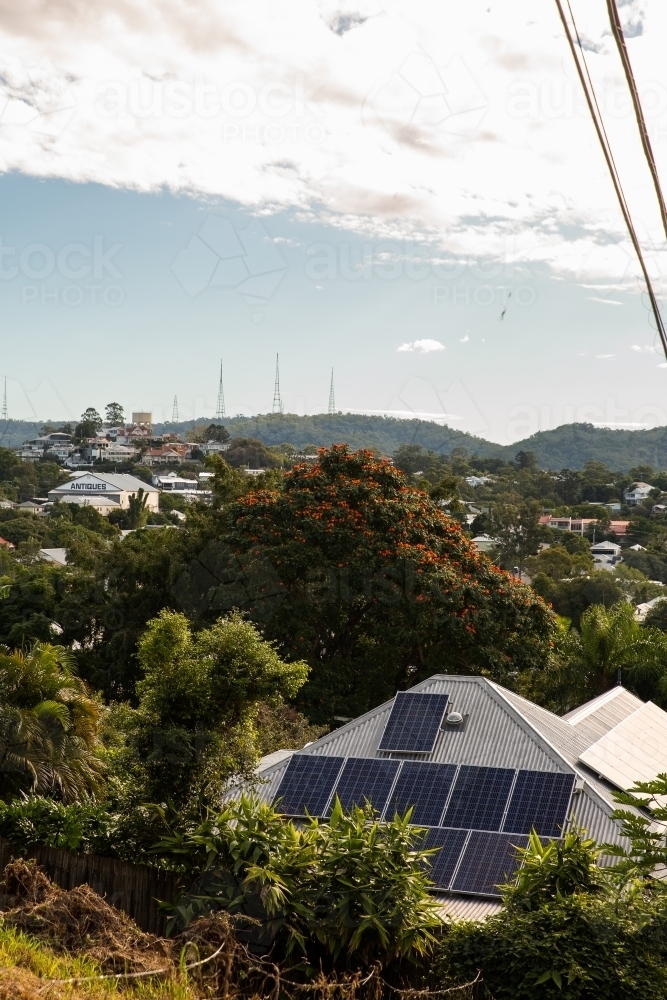 view over Paddington rooftops towards Mt Coot-tha in Brisbane - Australian Stock Image