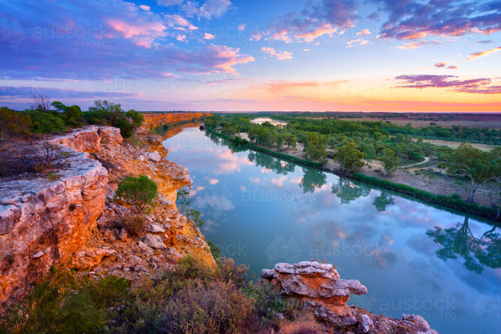 view over the Murray River at dusk - Australian Stock Image