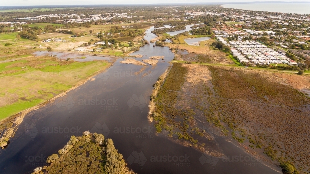 View over wetlands to the coast at Busselton - Australian Stock Image