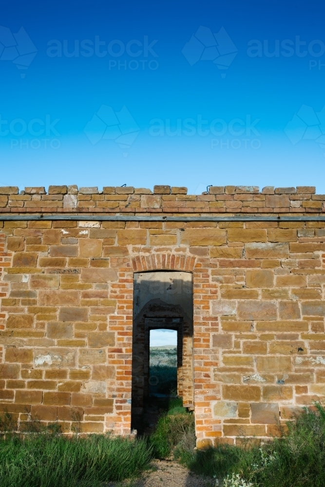 View through doorways of the remains of an outback historical building - Australian Stock Image