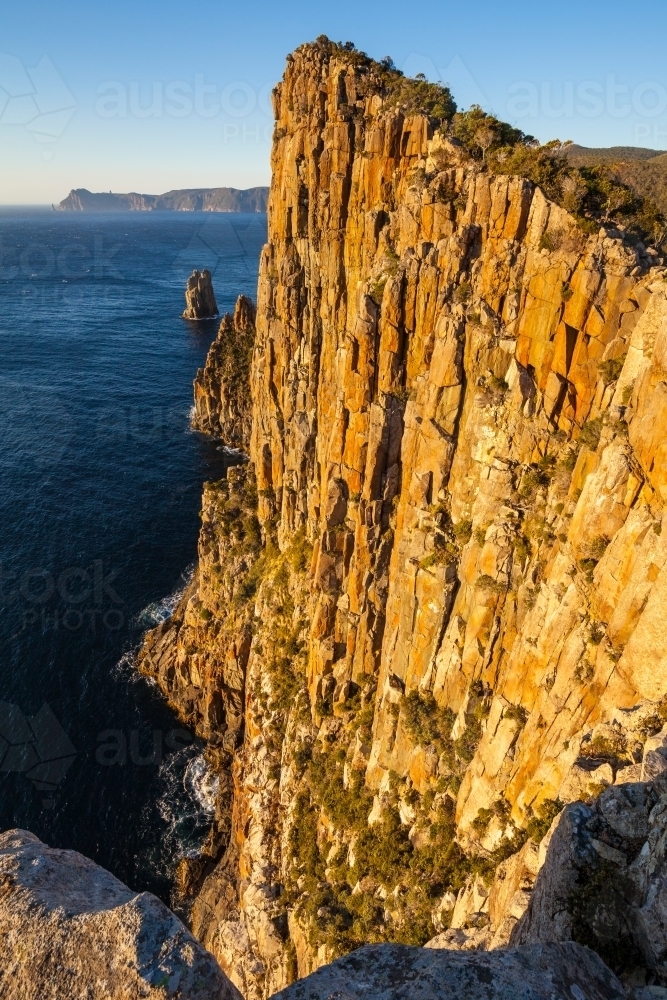 View to Cape Pillar from Cape Huay - Tasman National Park - Tasmania - Australian Stock Image