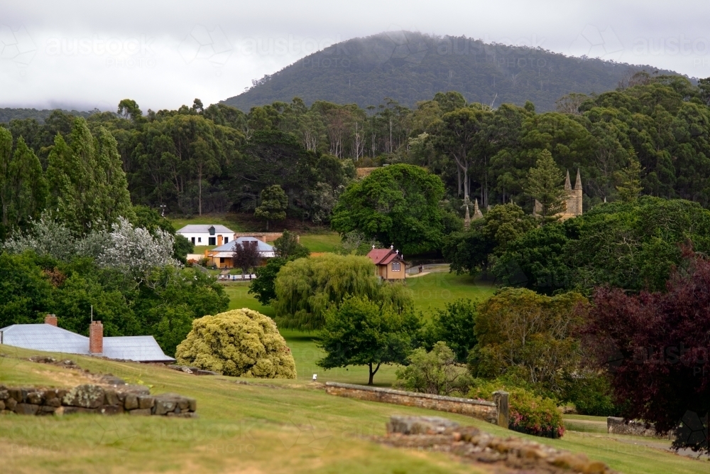 View towards Church St near Separate Prison in Port Arthur - Australian Stock Image
