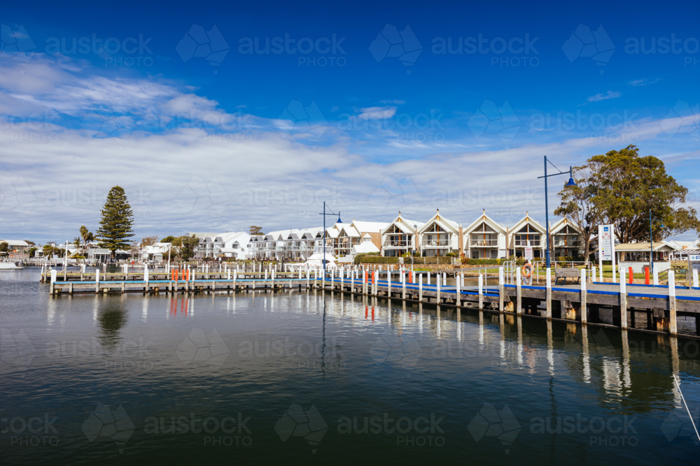 Views around Metung Wharf on a warm sunny spring day in Victoria, Australia - Australian Stock Image