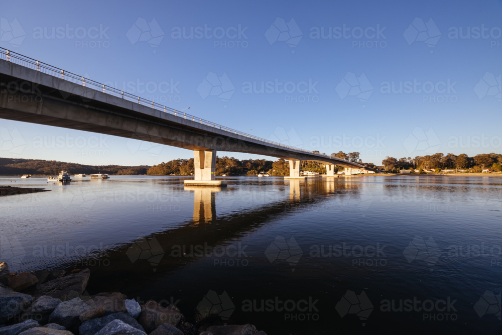 Views from Foreshore Park in Batemans Bay along the Clyde River on a warm sunny spring evening - Australian Stock Image