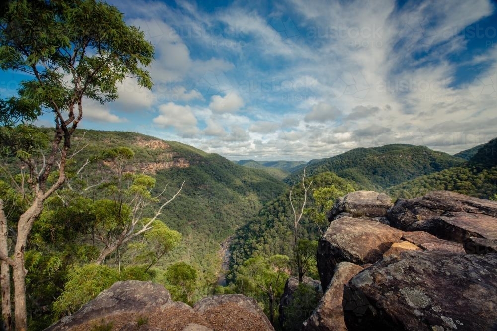 Views from Grose Vale on the eastern edge of the Blue Mountains National Park - Australian Stock Image