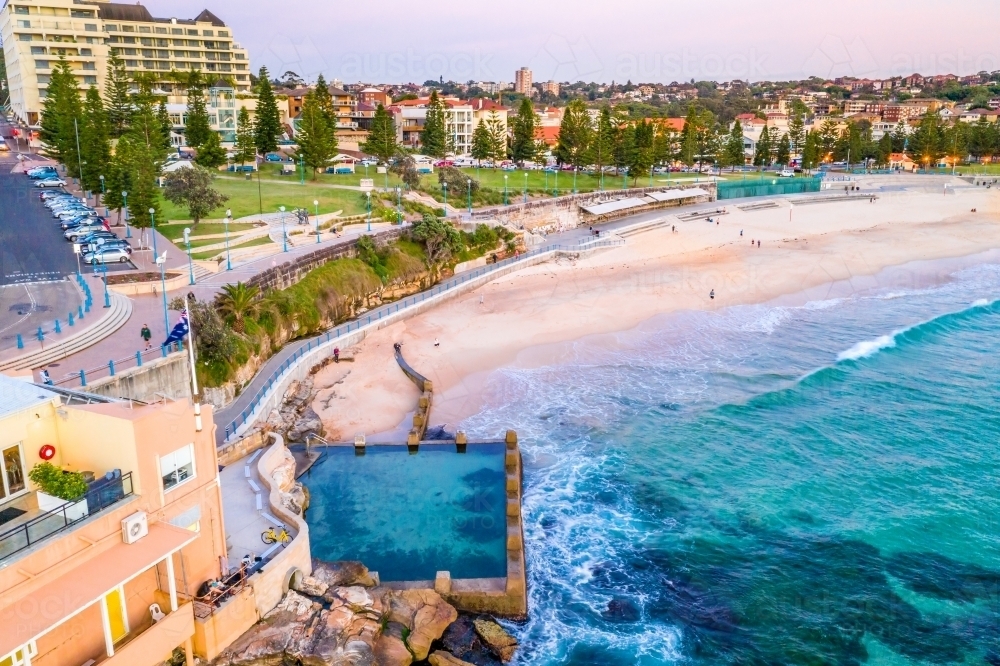 Views from the southern end of Coogee Beach and Ross Jones Memorial rock pool - Australian Stock Image