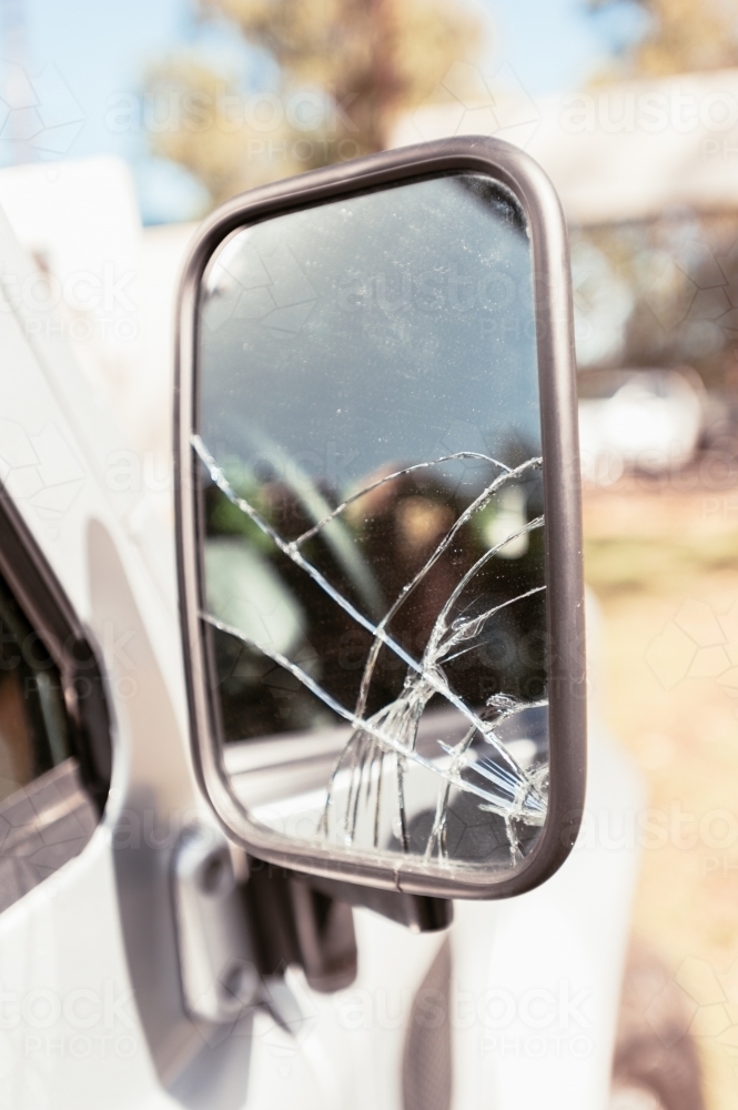 Vintage car abstract detail, smash side mirror - Australian Stock Image