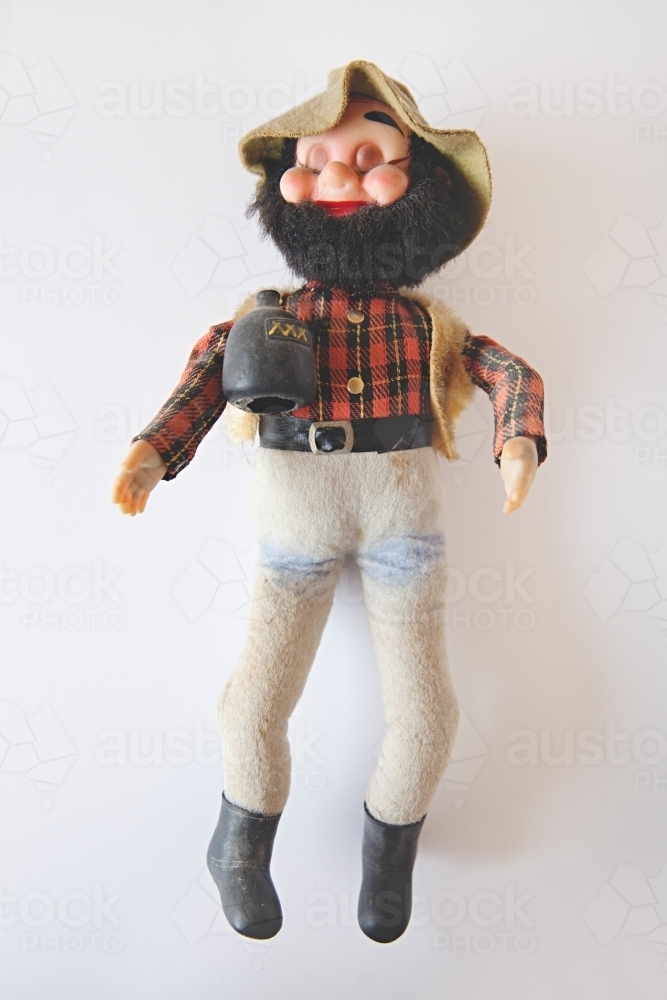 Vintage old swagman toy doll with beard - Australian Stock Image