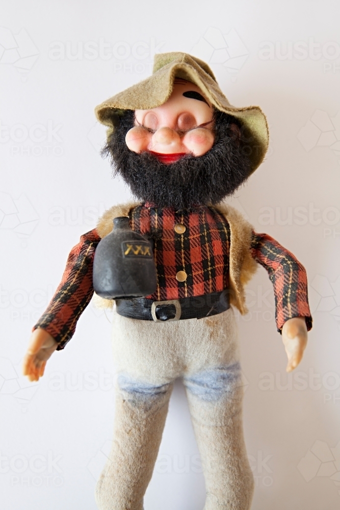 Vintage old swagman toy doll with beard - Australian Stock Image
