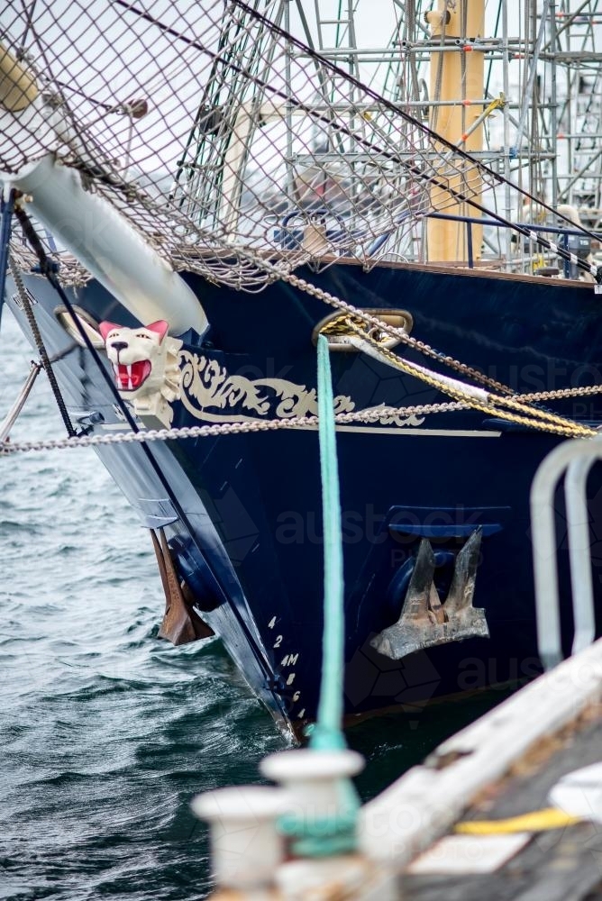 Vintage sailing ship moored, waiting to go to sea once more - Australian Stock Image