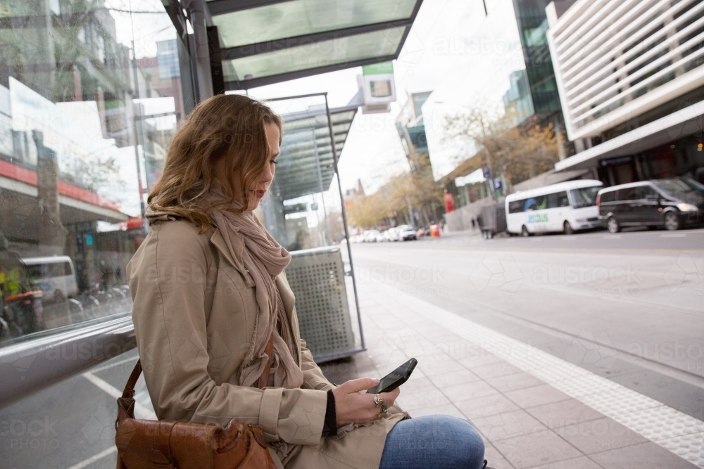Waiting for the Tram on Bourke Street - Australian Stock Image
