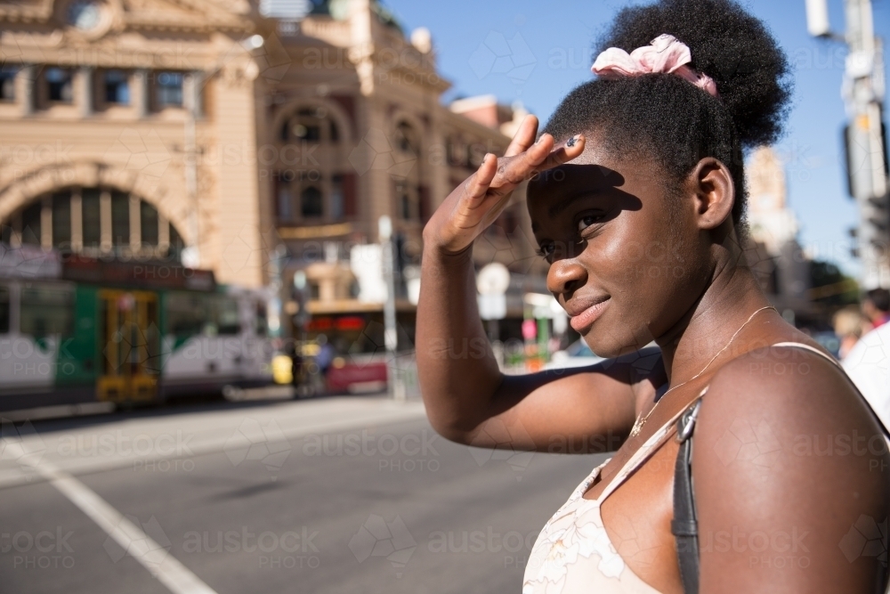 Waiting to Cross Flinders Street - Australian Stock Image