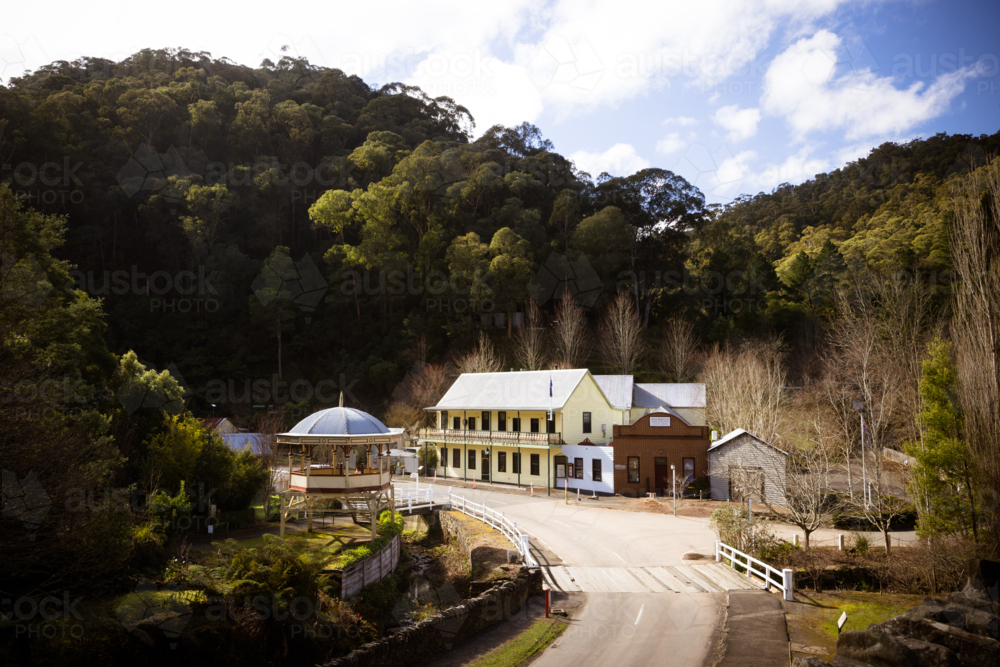 Iconic Walhalla Band Rotunda on a winters afternoon in Walhalla - Australian Stock Image