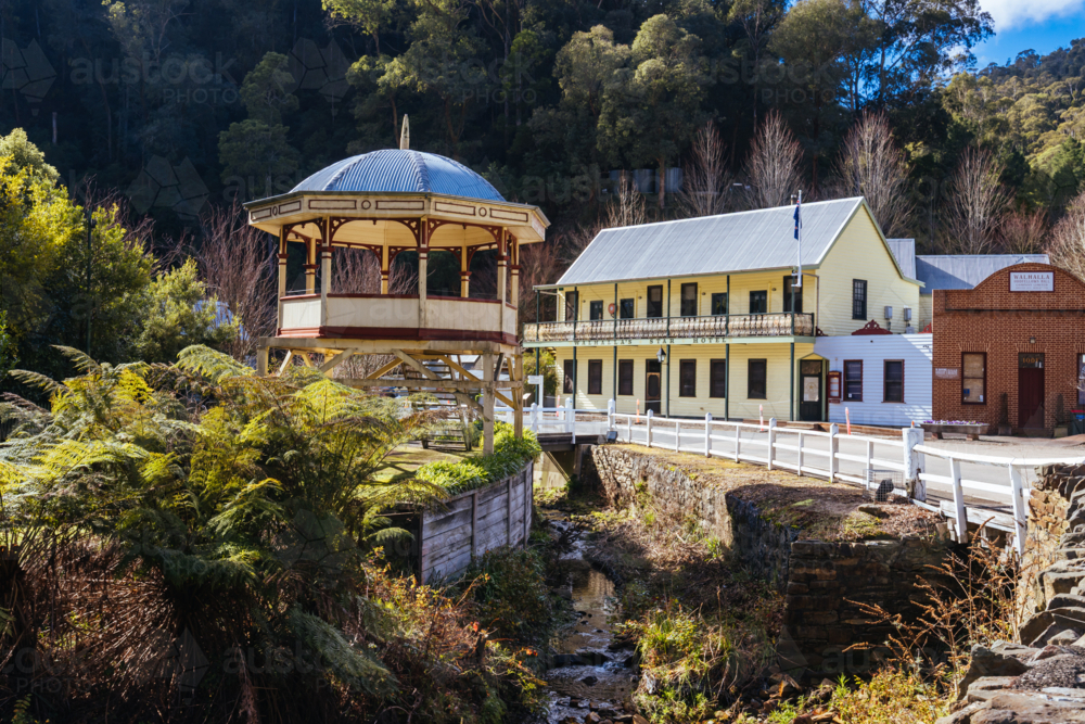 Iconic Walhalla Band Rotunda on a winters afternoon in Walhalla - Australian Stock Image