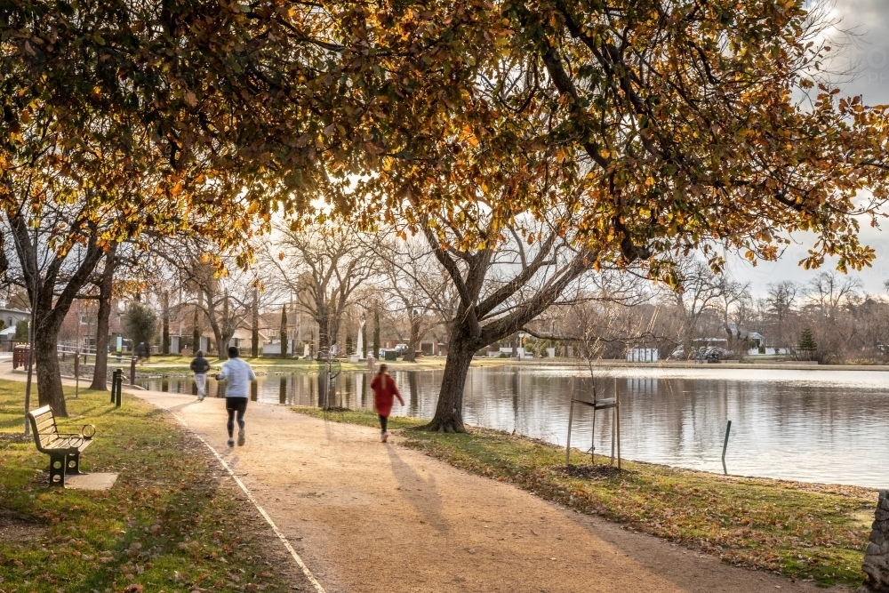 Walking by Lake Wendouree in Autumn - Australian Stock Image