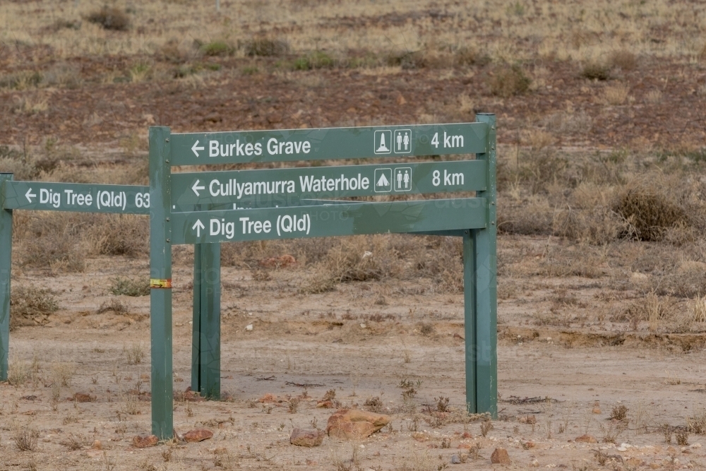 Walking track sign to Burkes grave - Australian Stock Image