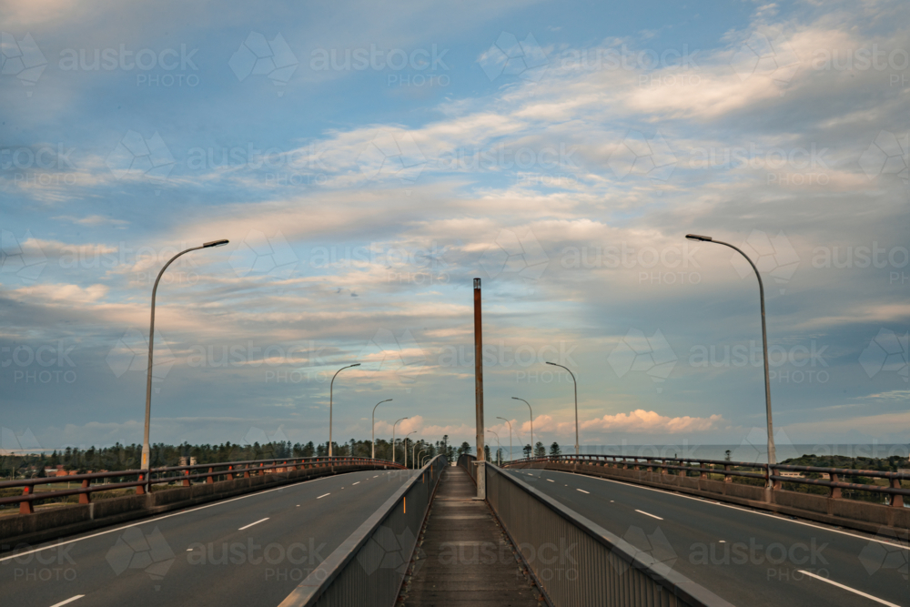 Walkway across top of Stockton Bridge between dual traffic lanes - Australian Stock Image