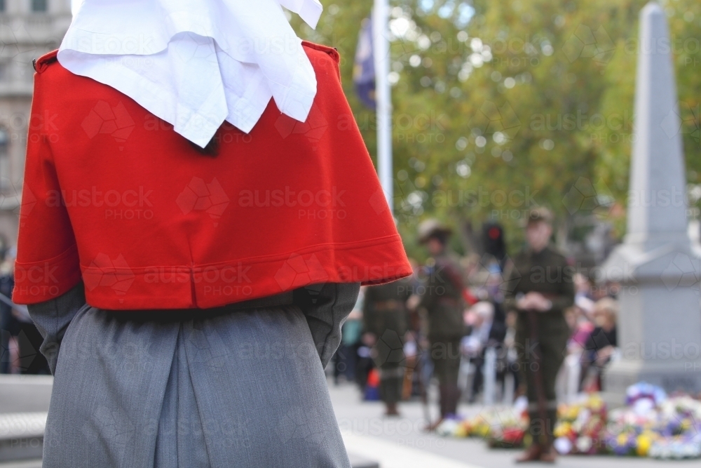war nurse historic uniform on Anzac Day - Australian Stock Image
