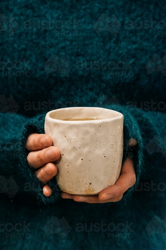 warm cup of tea in winter. - Australian Stock Image