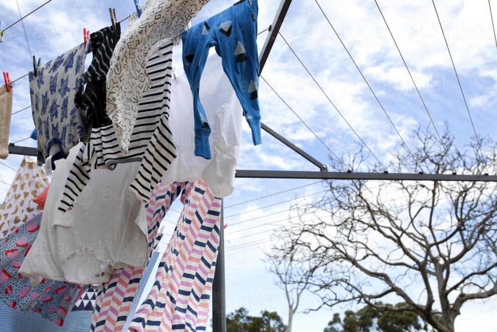 Washing hanging outside on clothesline - Australian Stock Image