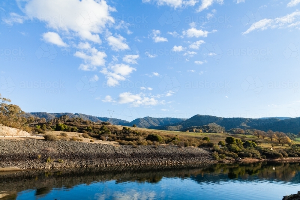 Water emptied from Tumut 3 power station into Jounama Pondage - Australian Stock Image