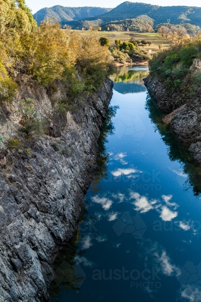 Water emptied from Tumut 3 power station into Jounama Pondage - Australian Stock Image