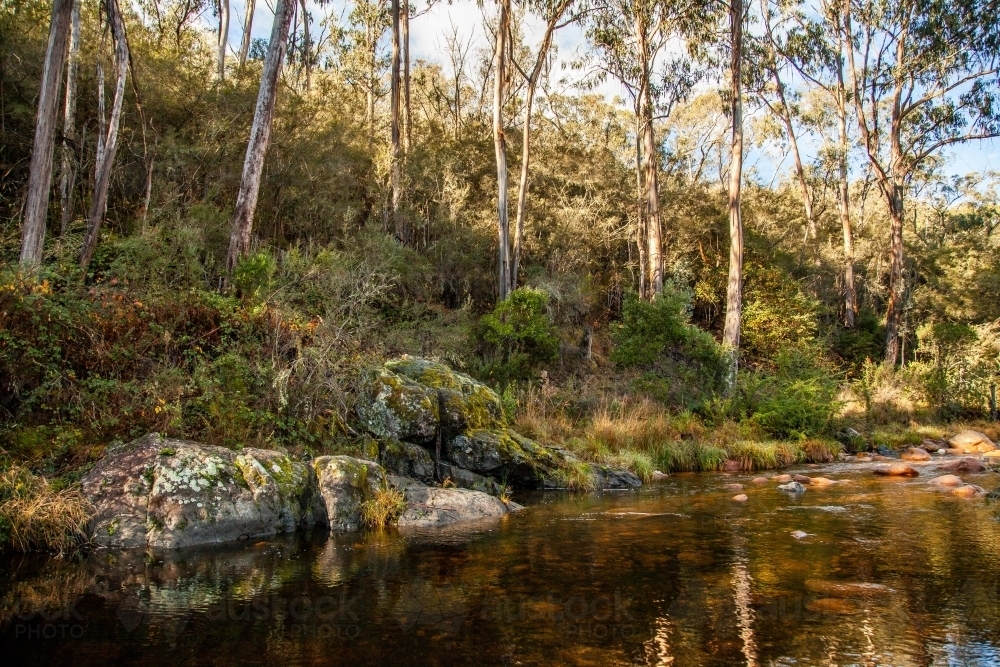 Water flowing down a mountain stream - Australian Stock Image