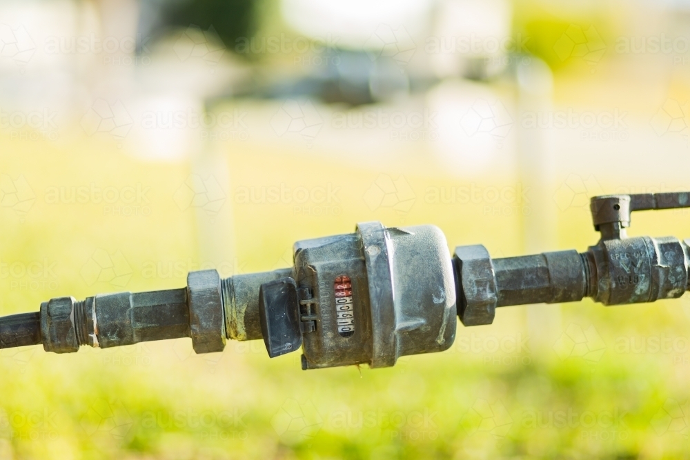 Water meter on town property - Australian Stock Image