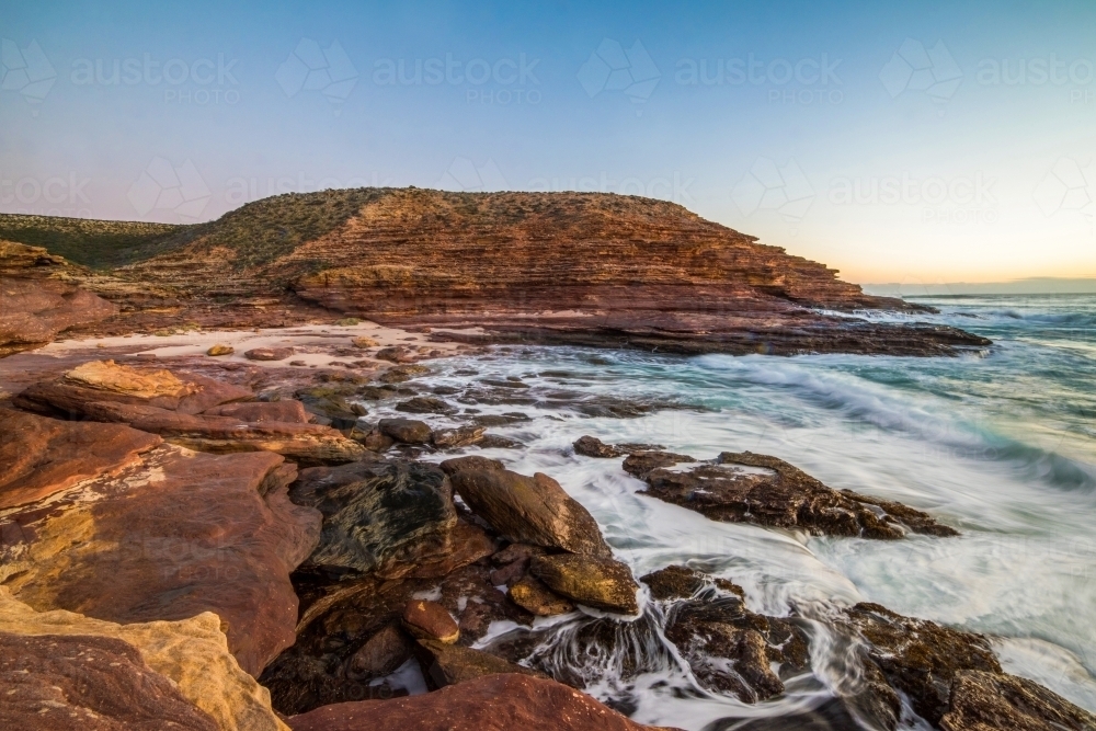 Water movement on the rocky Kalbarri beach. - Australian Stock Image