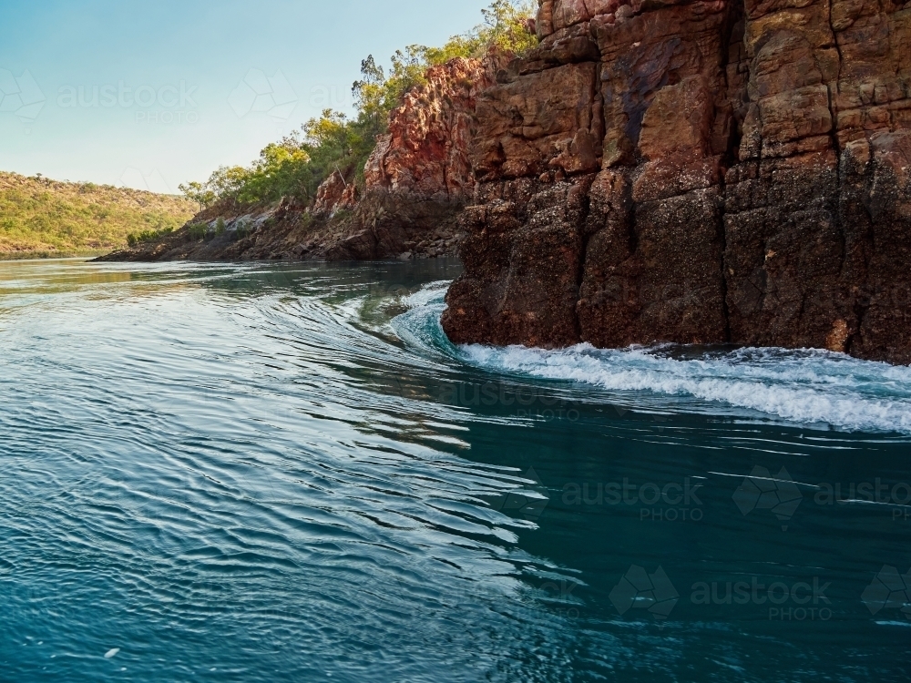 Water Rushing through Gap in McLarty Range, Horizontal Falls in the Buccaneer Archipelago - Australian Stock Image
