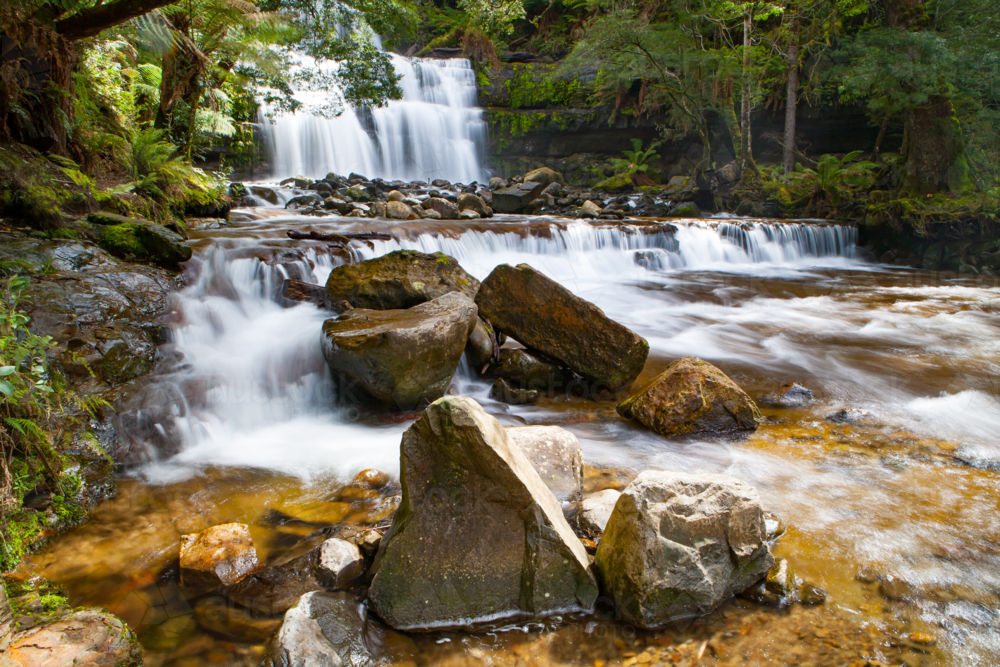 Waterfall in Liffey Falls State Reserve on a cold winter's morning in Tasmania, Australia - Australian Stock Image