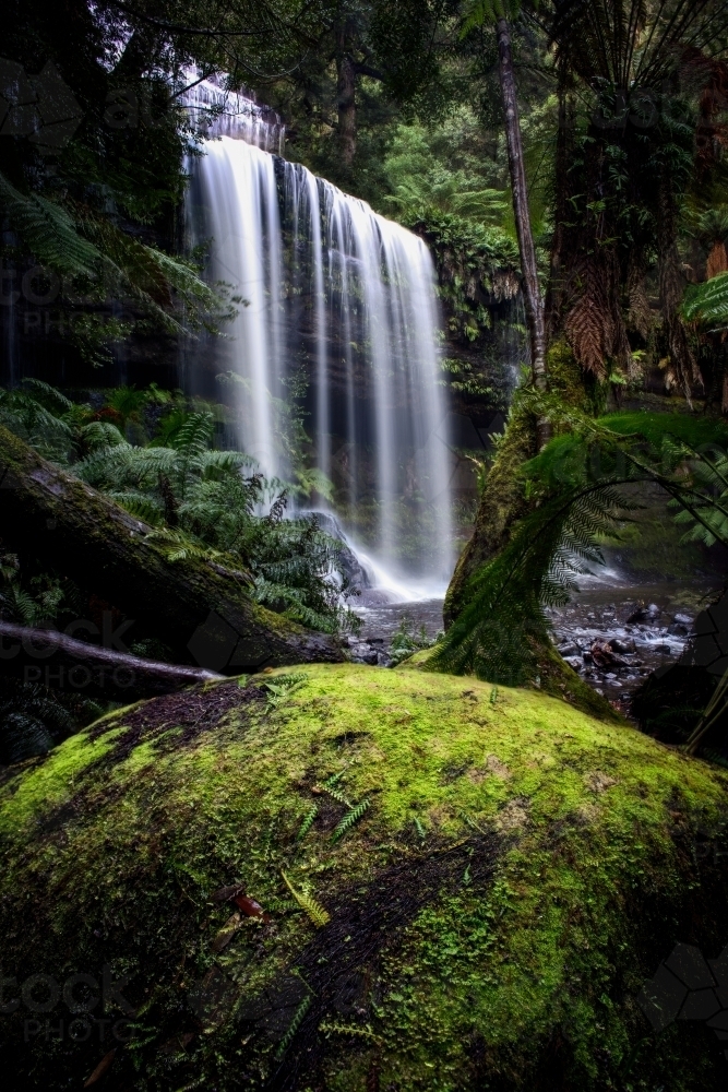 Waterfall with moss in foreground - Australian Stock Image