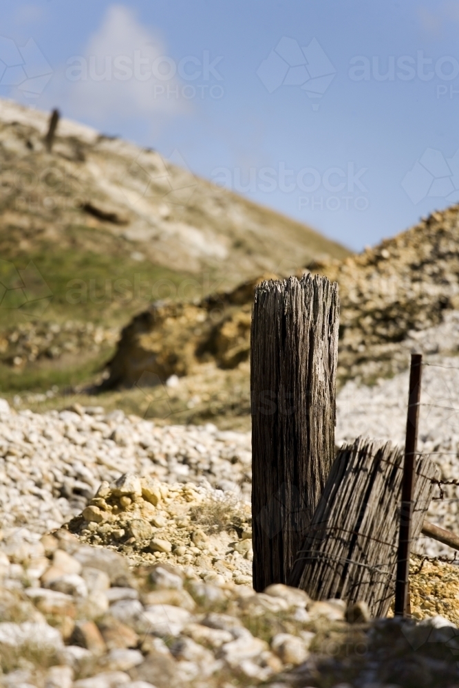 Weathered post at stamp battery ruin - Australian Stock Image