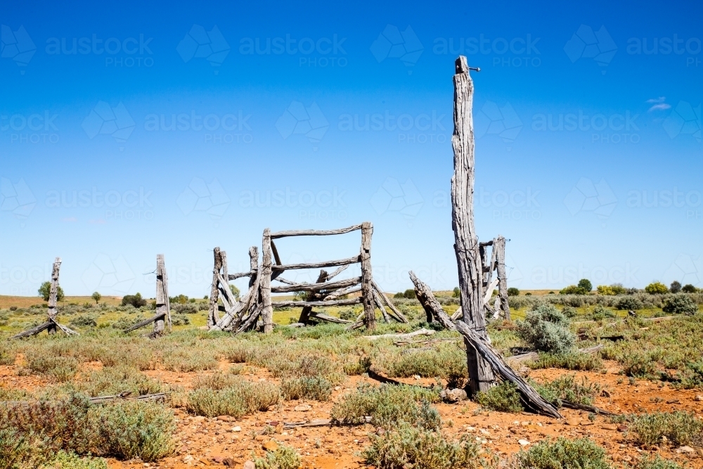 weathered posts from old stock yards - Australian Stock Image