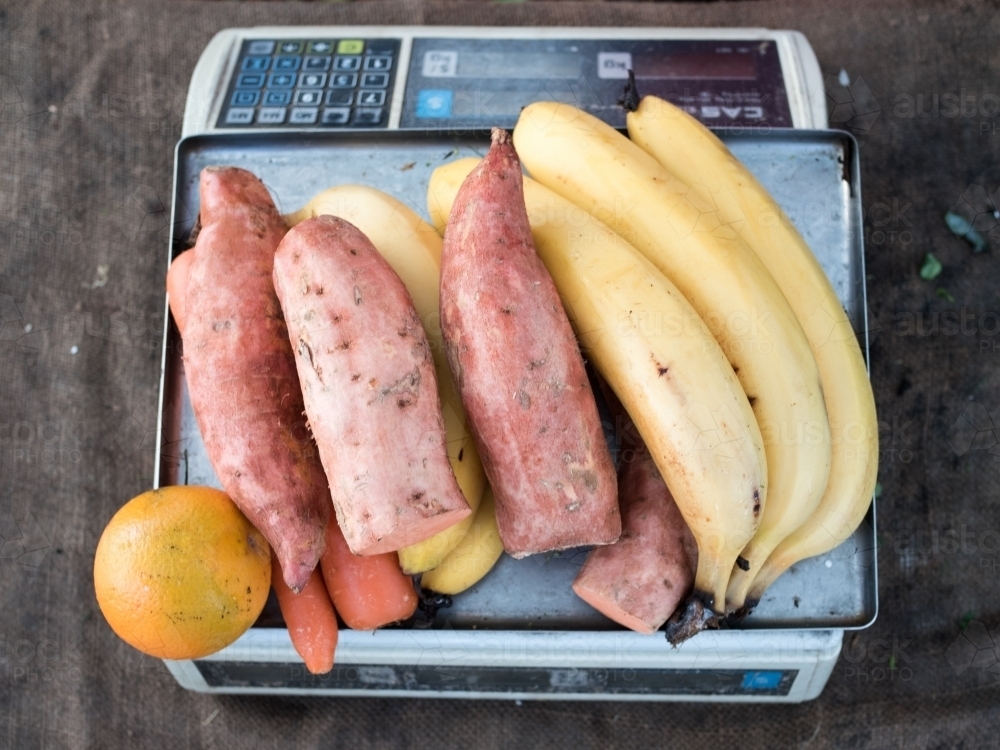 Weighing fruit and vegetables - Australian Stock Image