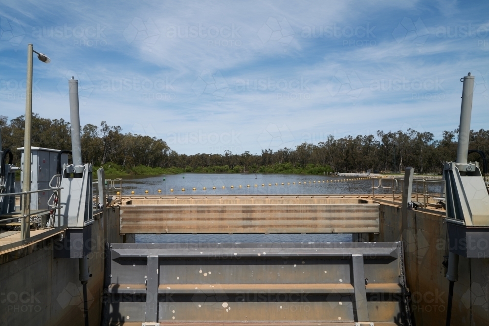 Weir along the Murray River - Australian Stock Image