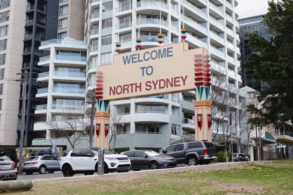 Welcome to North Sydney Sign - Australian Stock Image