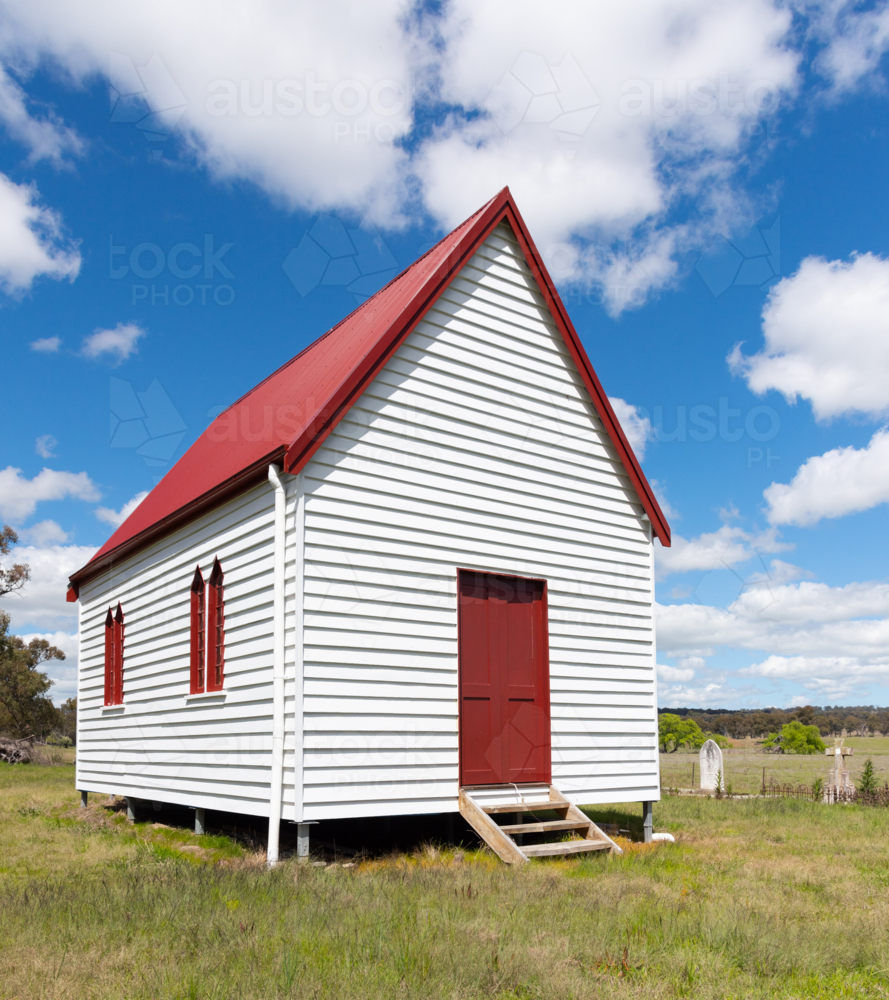 Wellingrove Presbyterian church and cemetery after restoration in Wellingrove, near Glen Innes - Australian Stock Image