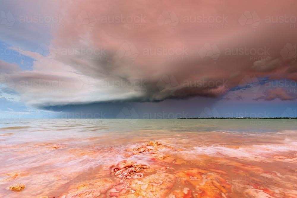 Wet season storm over Timor Sea, Darwin - Australian Stock Image