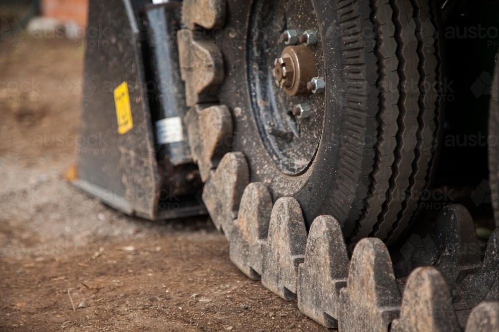 wheel and treas of small digger - Australian Stock Image