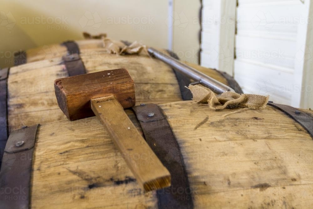 Whisky Barrells and hammer - Australian Stock Image