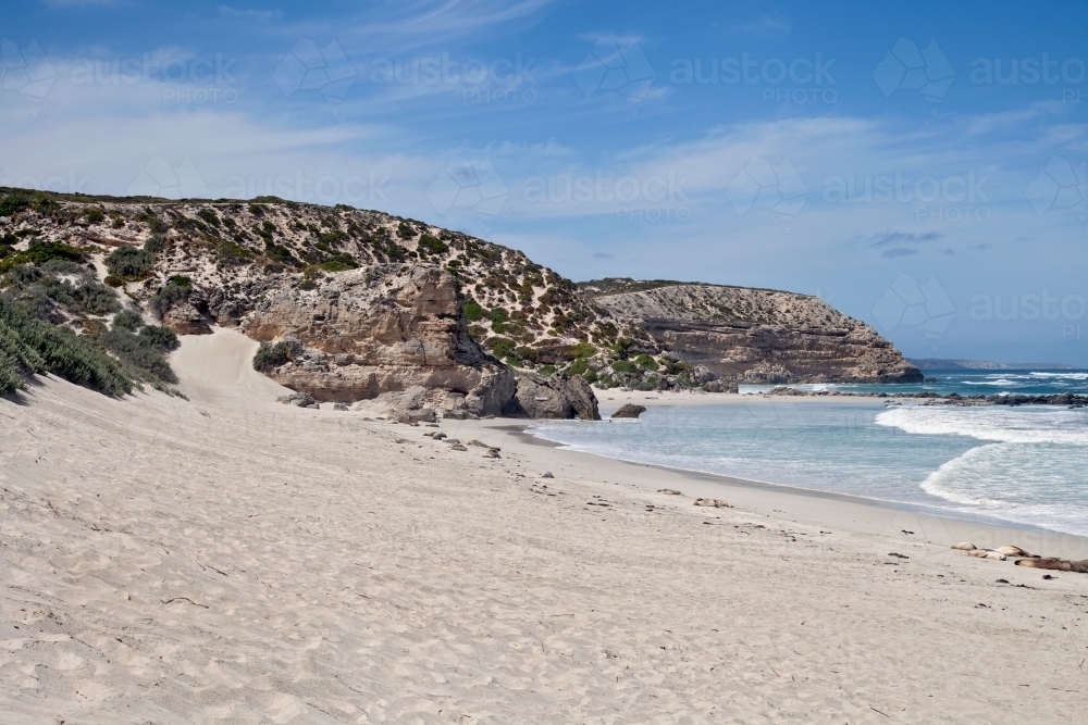 White sand on an empty beach cove - Australian Stock Image
