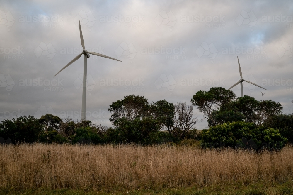 Wind Farm Landscape on a Cloudy Day - Australian Stock Image