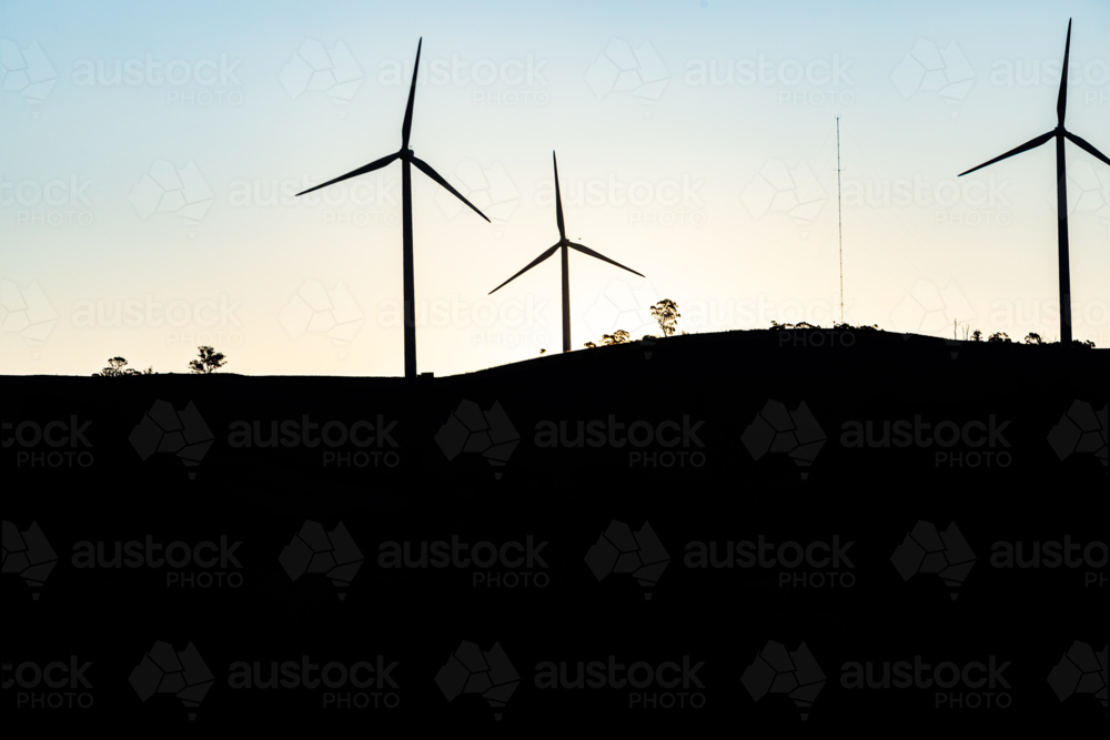 Wind Turbines in the Cullerin Range at sunset - Australian Stock Image