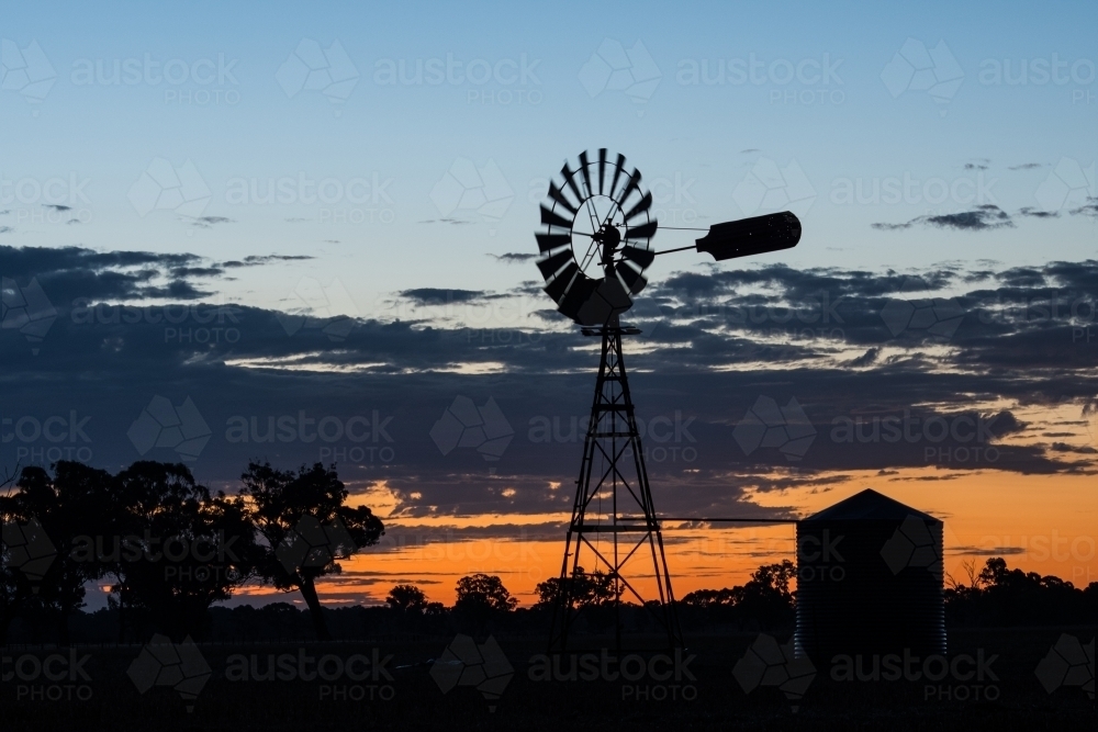 windmill on sunset - Australian Stock Image