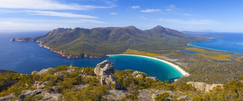 Wineglass Bay from Mt Amos - Australian Stock Image