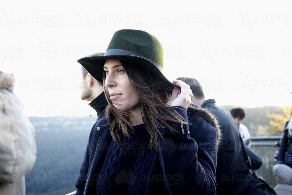 Woman in hat at lookout - Australian Stock Image
