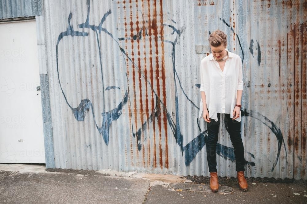 Woman in Melbourne laneway - Australian Stock Image