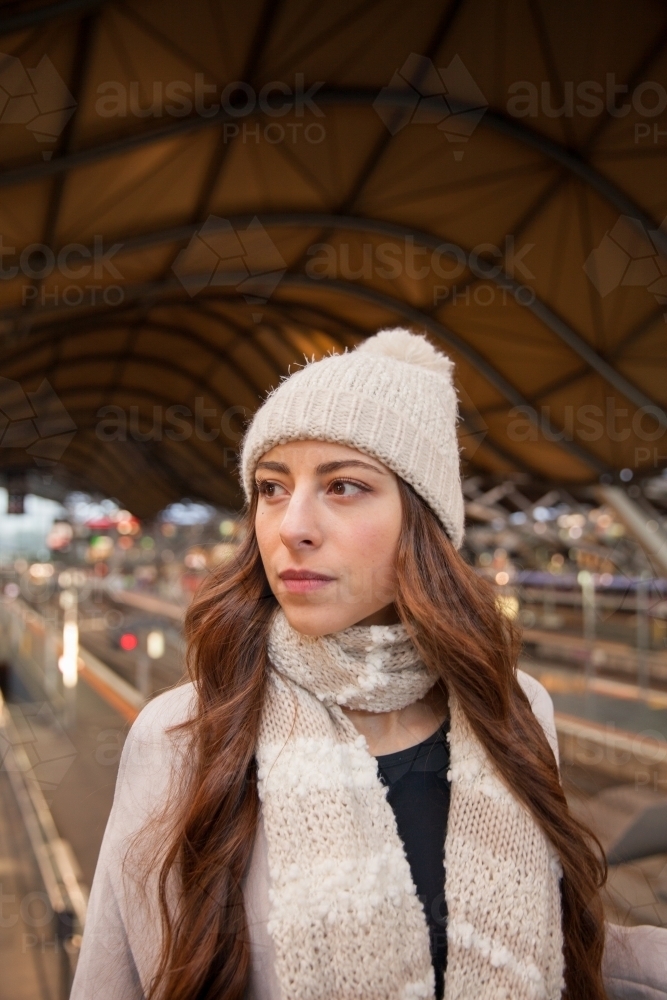 Woman Leaving Southern Cross Station - Australian Stock Image